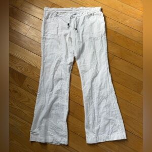 Women’s White Casual Drawstring linen/cotton Pants